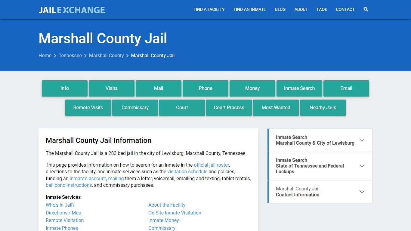 Marshall County Jail, TN Inmate Search, Information