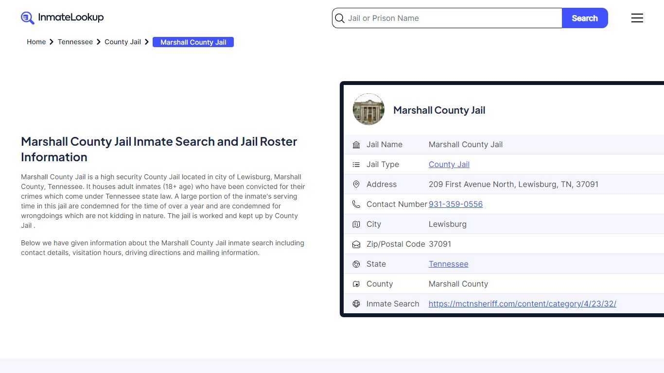 Marshall County Jail Inmate Search and Jail Roster Information